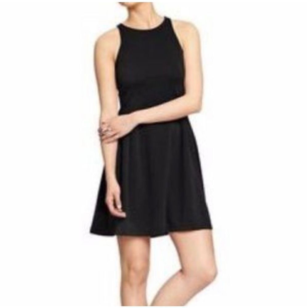 Womens Old Navy Ponte Knit Pleat A Line Sleeveless Dress in Black Jack - Sz S